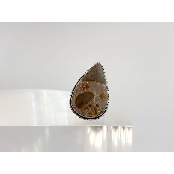 Agate Teardrop Shaped Southwest Style 925 Sterling Silver Vintage Ring - sz 5 - Picture 9 of 9